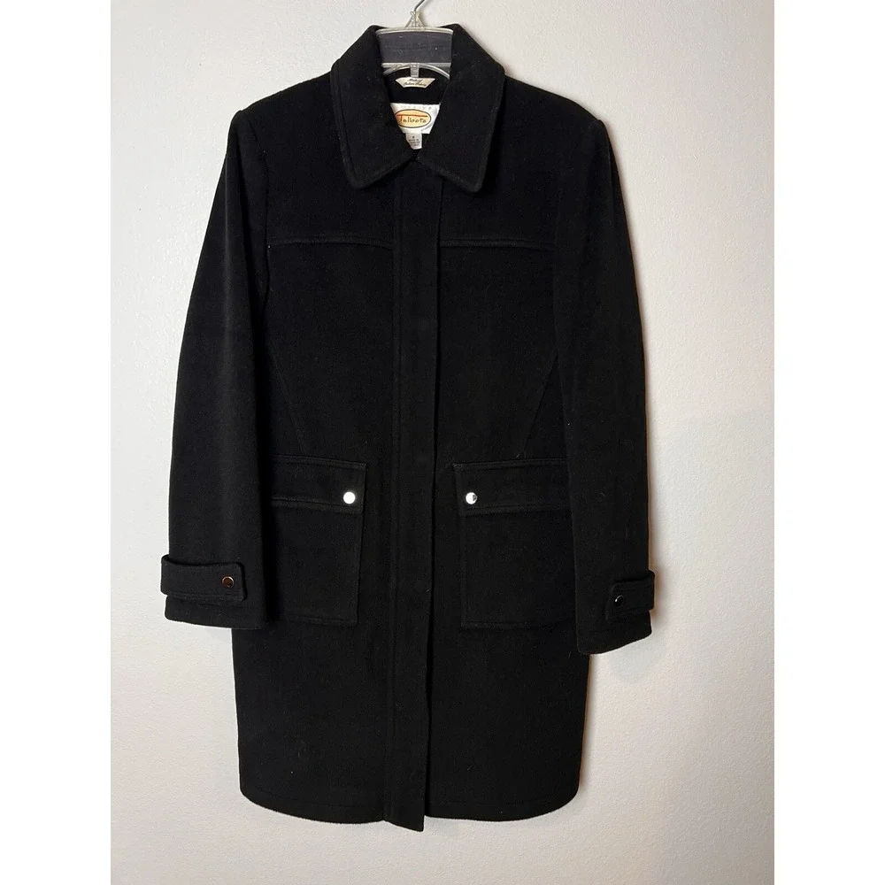 Talbots Coat‎ Women's 8 Black 100% Wool Italian Button Pea Coat Academia Preppy